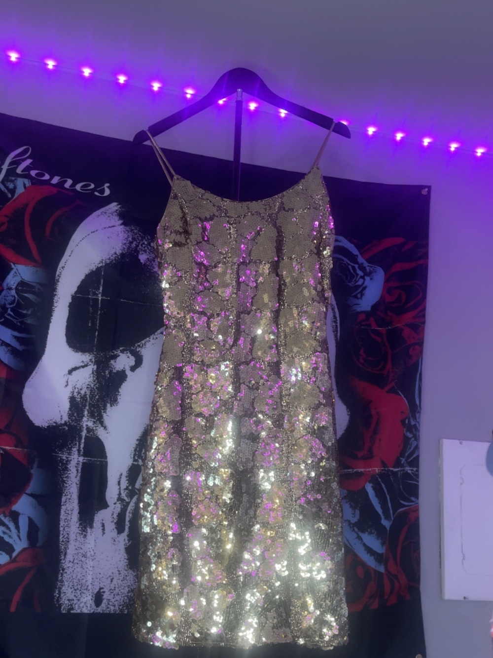 Gold Sequin Spaghetti Strap Dress